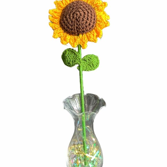 🌻Handmade Crochet Sunflower Knit Artificial Wool Flower Yellow 1 Pc 4.5*4.5 in - Picture 1 of 6